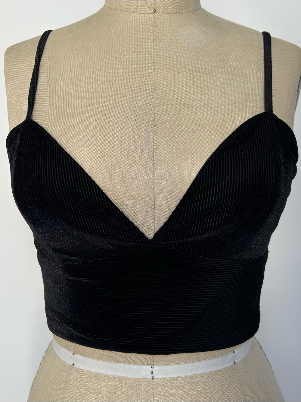 Black Ribbed Velvet Crop Cami Top